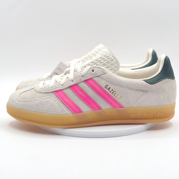 Women's Adidas Gazelle Indoor Shoes - Off White Beige Lucid Pink JQ1096 - Picture 3 of 12